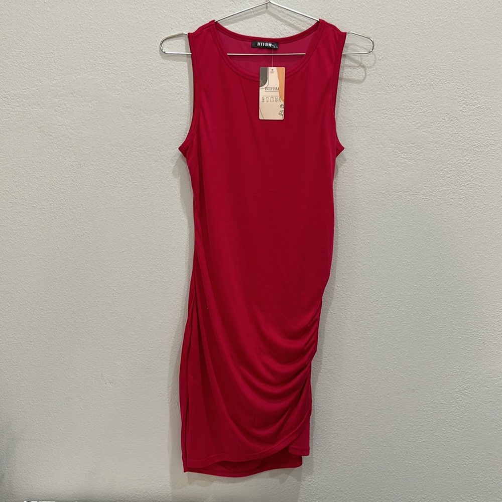 Pink Ruched Tank Dress Size S - Picture 5 of 10